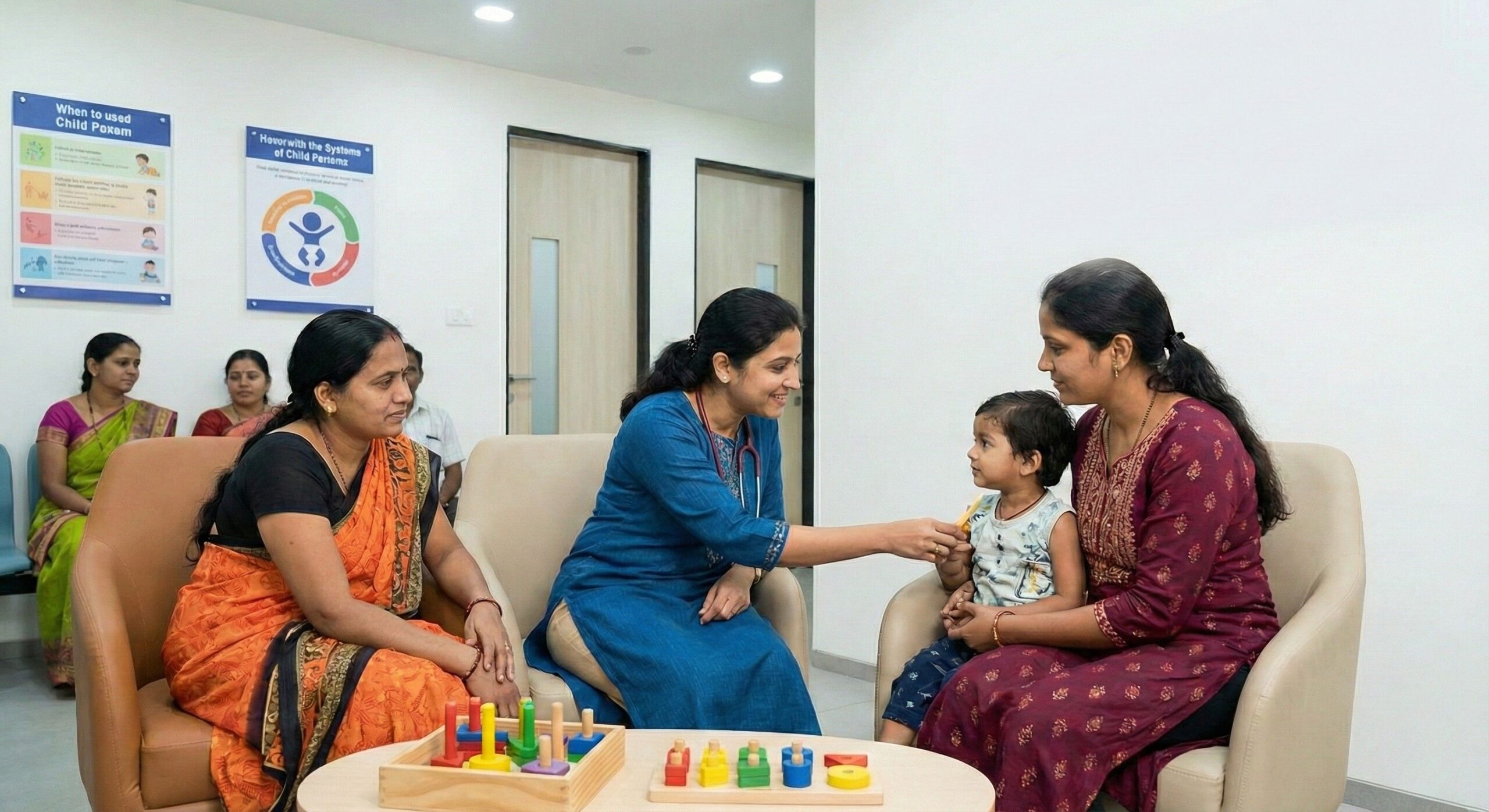 Pediatric Neurologist consulting with a child and mother at Samvedan Child Development Centre Ahmedabad